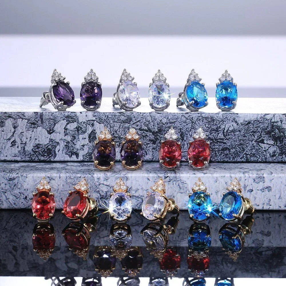 🎀 Beautiful Big Colorful Oval CZ Pure Romantic Stud Earring For Women, HA4269